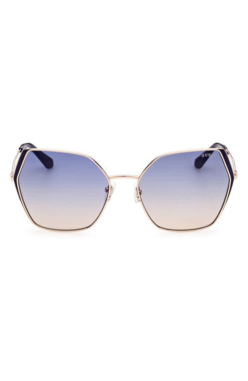61mm Gradient Geometric Sunglasses in Gold /Gradient Blue