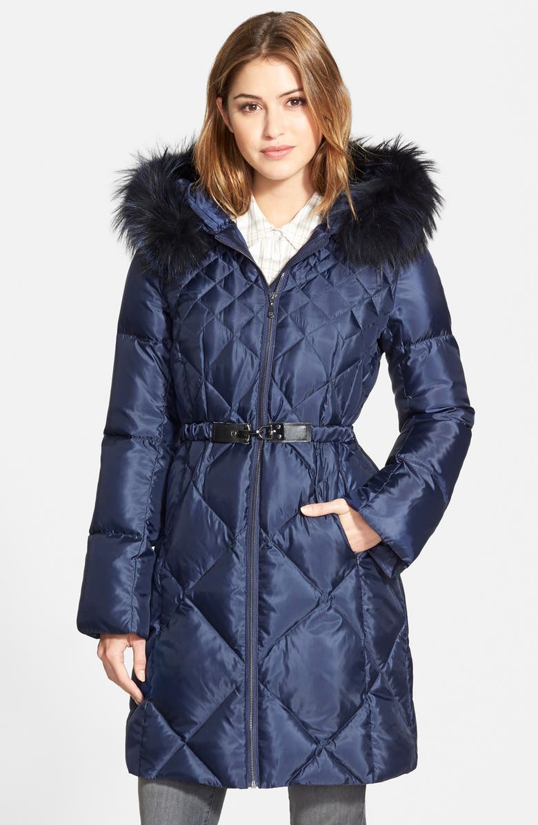 1 Madison Belted Down Coat with Genuine Fox Fur Trim | Nordstrom