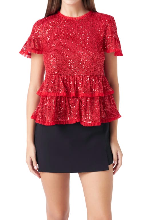 Shop Endless Rose Sequin Babydoll Top In Red