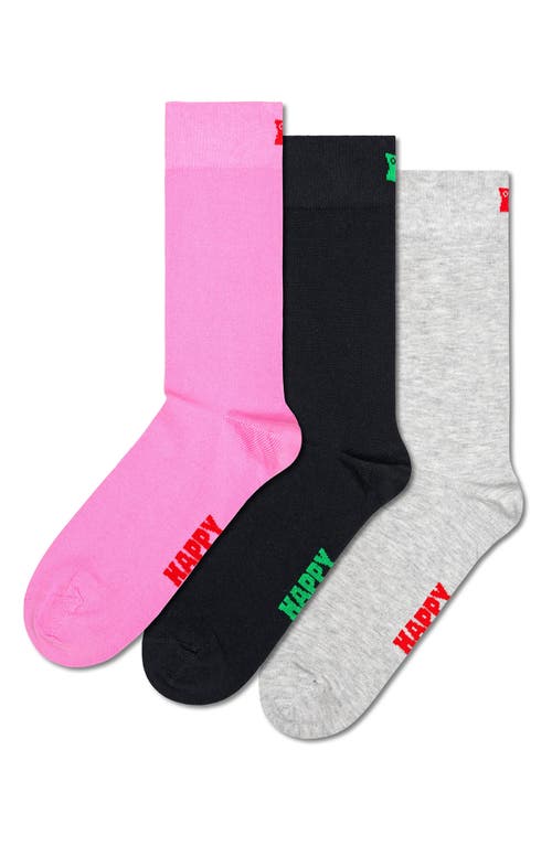 Happy Socks Solid 3-Pack Assorted Crew Socks in Grey 