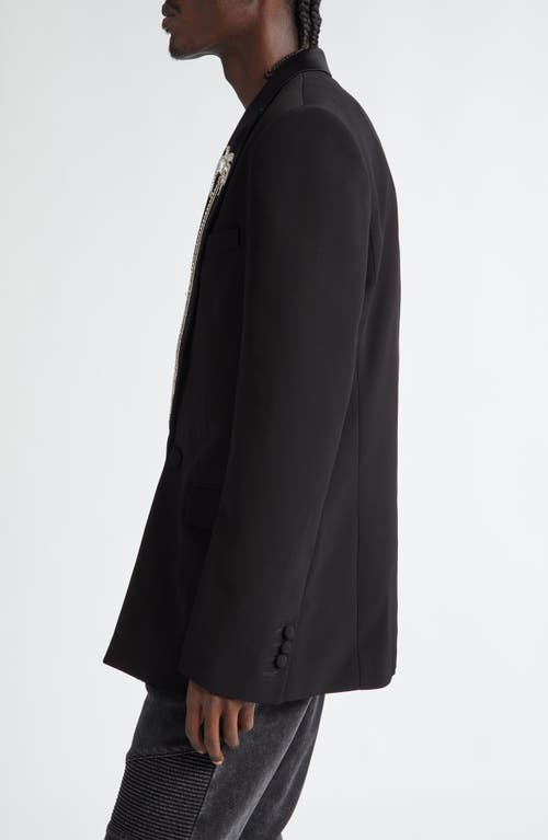 Shop Balmain Rhinestone Palm Lapel Jacket In Black/crystal