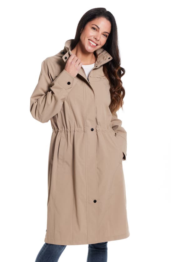 Gallery Water Resistant Raincoat With Removable Hood In Mushroom