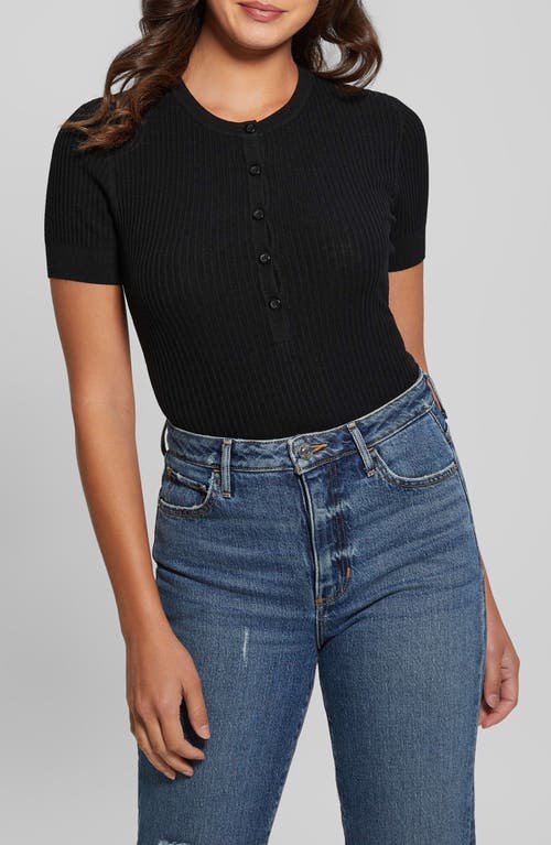 Shop Guess Anders Rib Henley Bodysuit In Jet Black