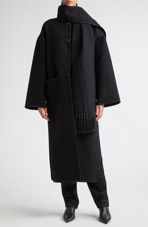 Shop Totême Toteme Embroidered Scarf Wool Blend Coat In Black