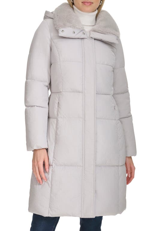 Cole Haan Channel Quilted Shimmer Nylon Puffer Coat with Removable Hood in Grey 