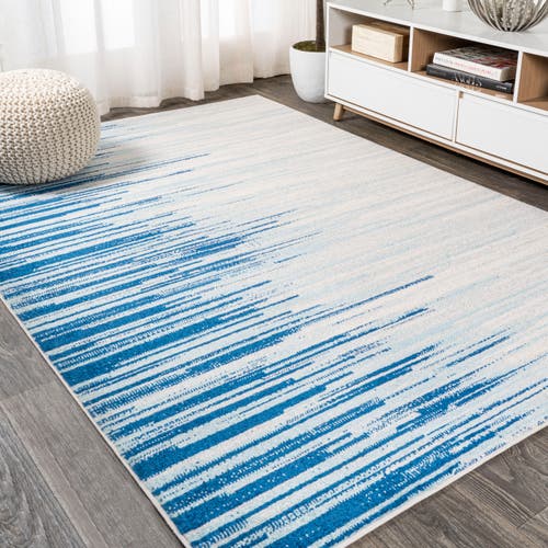 Shop Jonathan Y Linear Modern Half-stripe Area Rug In Blue/cream