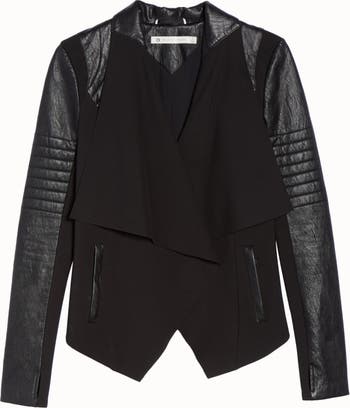 Spanx Ponte Vegan Leather Sleeve Drape Front Jacket