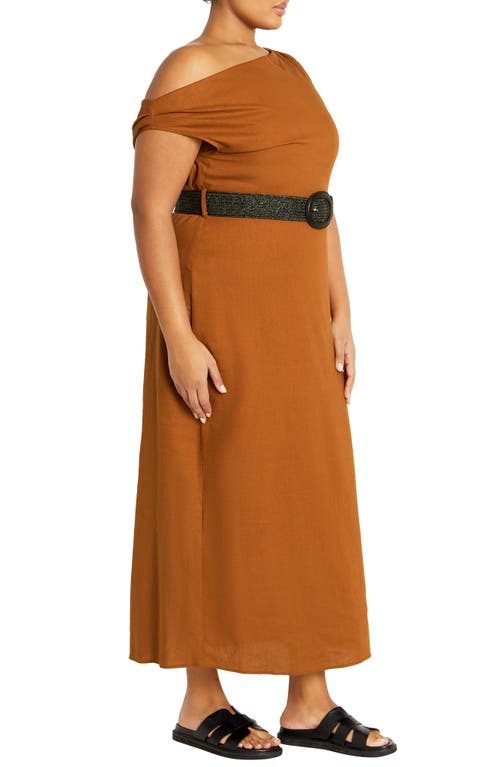 Shop City Chic Milly Asymmetric Neck Maxi Dress In Ginger