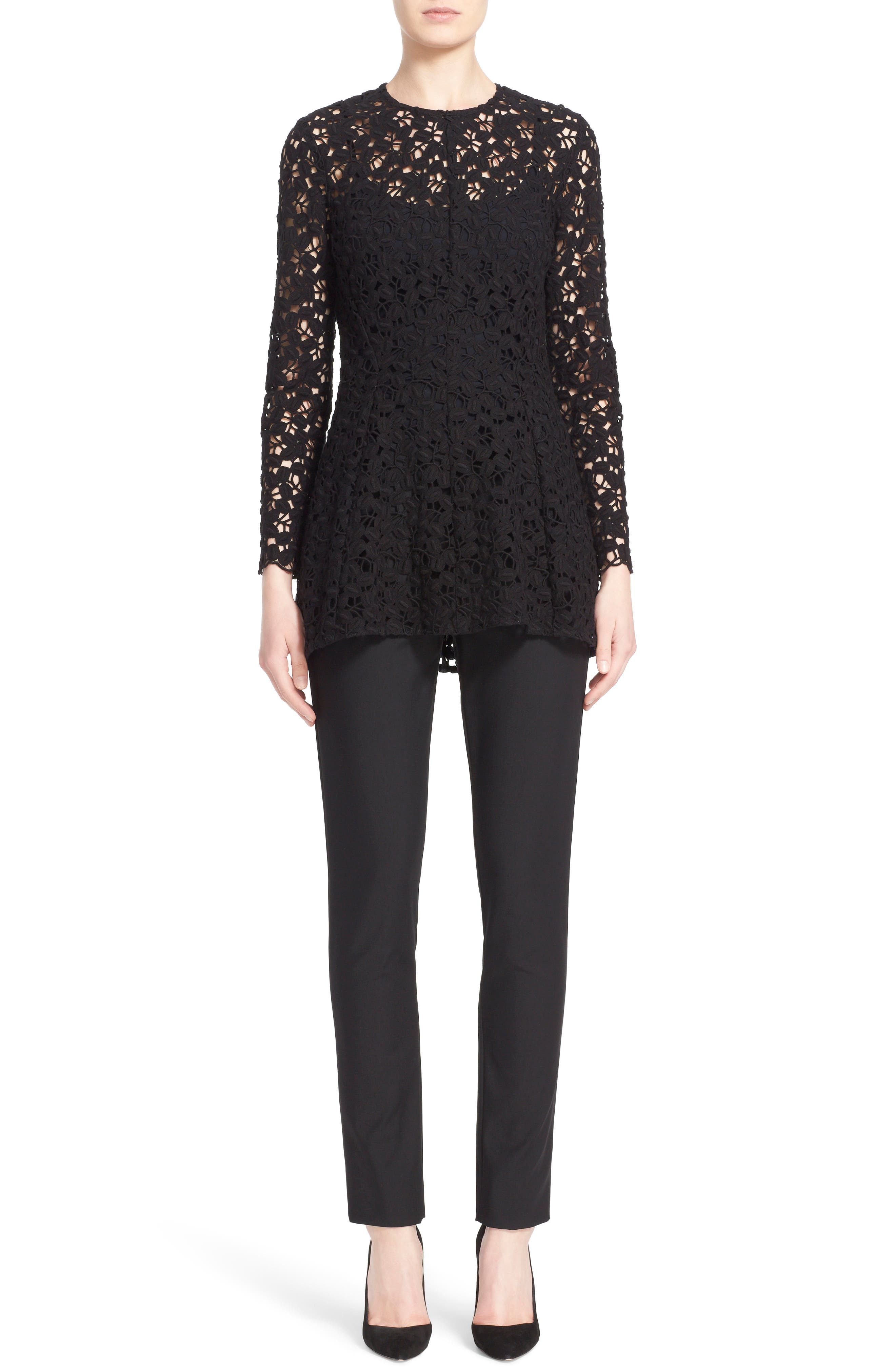 Lela Rose Demi Button-embellished Stretch-crepe Tapered Pants In Black
