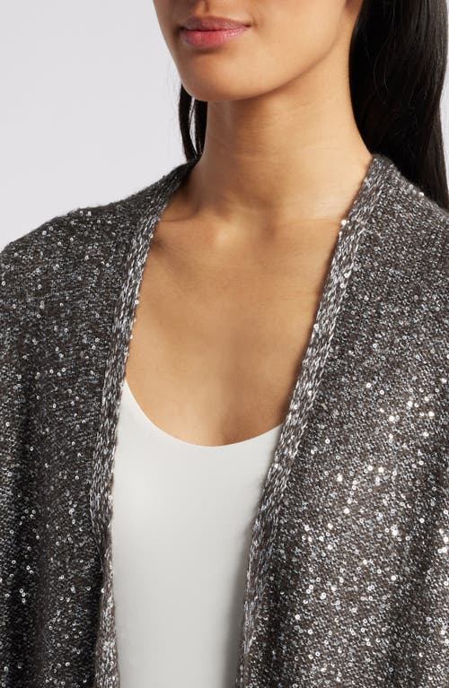 Shop Anne Klein Sequin Cardigan In Dark Heather Grey/silver