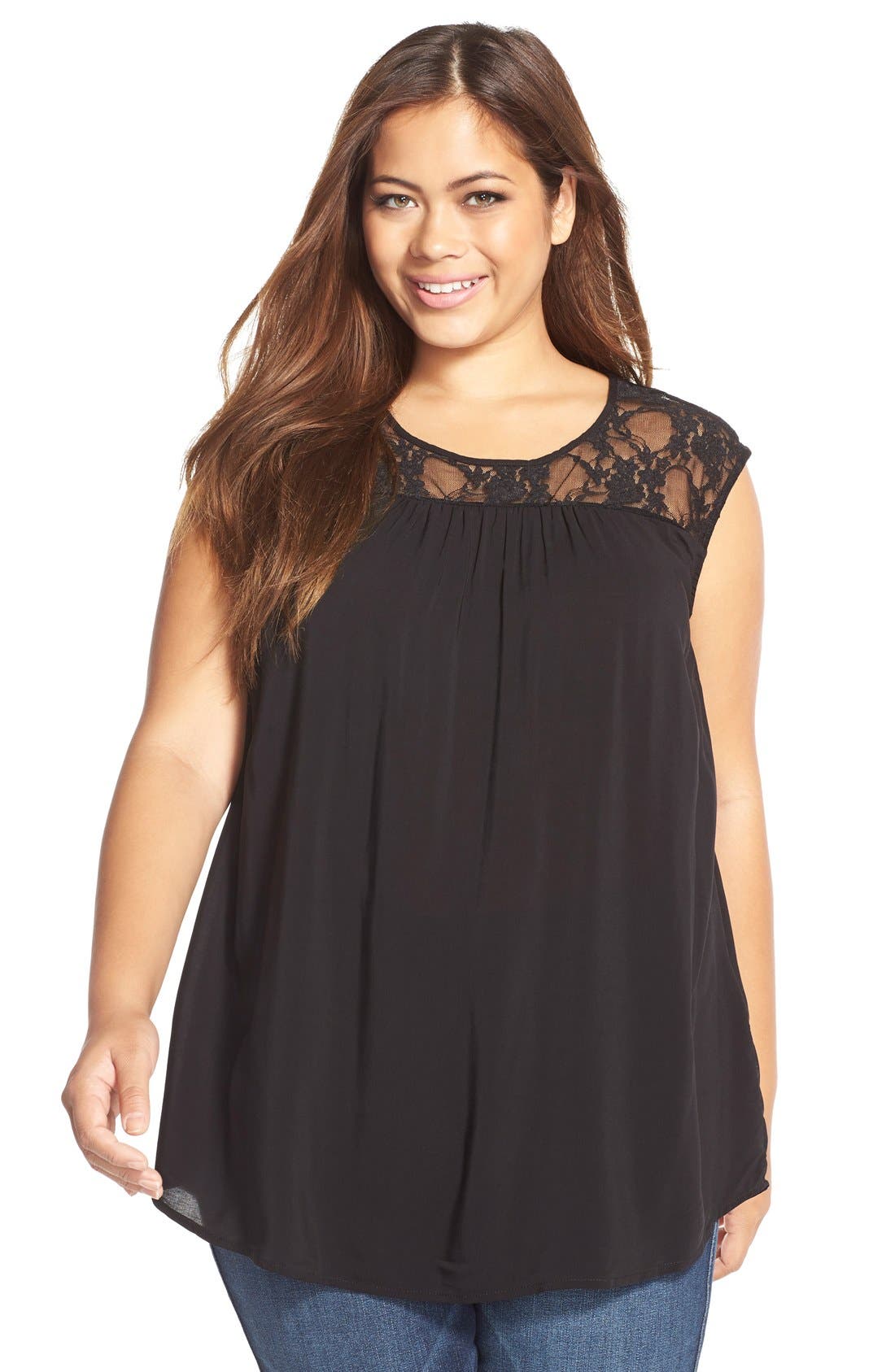 JUNAROSE Lace Yoke Sleeveless Top (Plus Size) Nordstrom