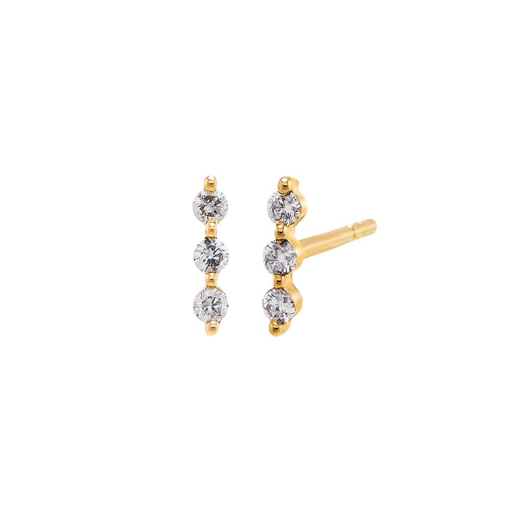 BY ADINA EDEN Diamond Mini Triple Stone Bar Stud Earring 14K in 14K Gold Cover