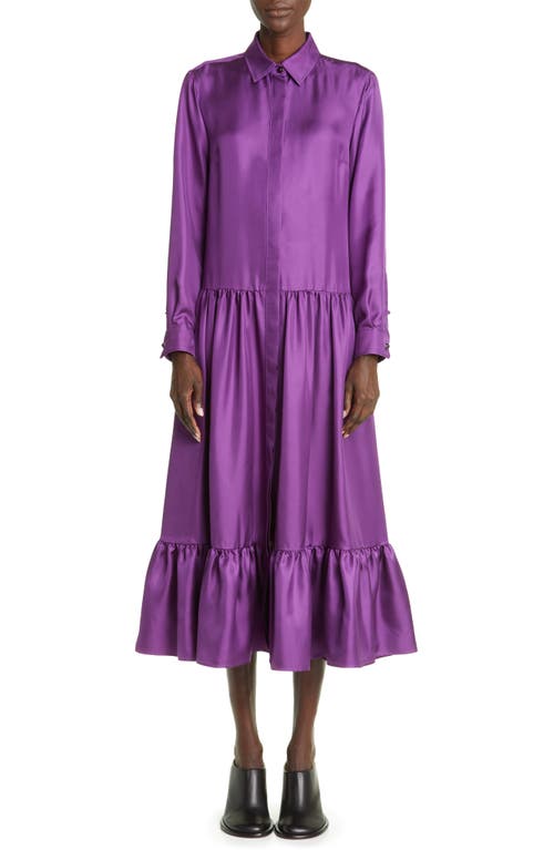 Max Mara Flounce Hem Long Sleeve Silk Shirtdress in Purple