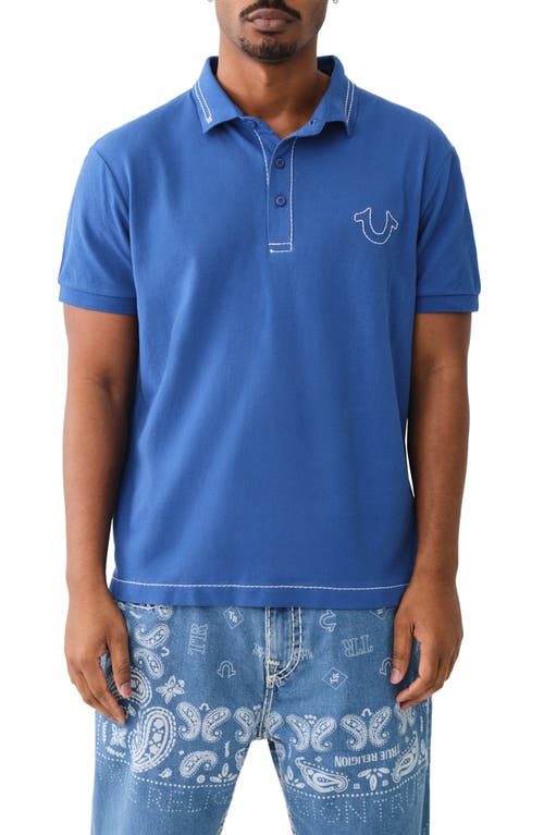 Relaxed Fit Big T Embroidered Polo in Pacific Blue