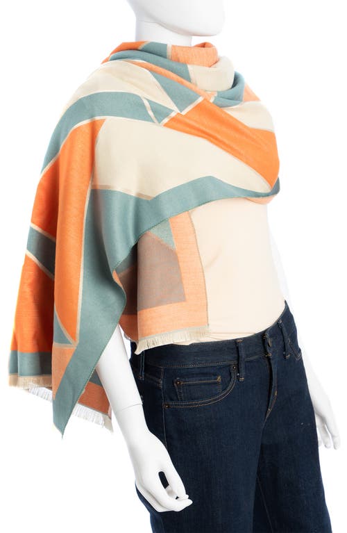 Saachi Mosaic Reversible Scarf In Orange/blue/cream
