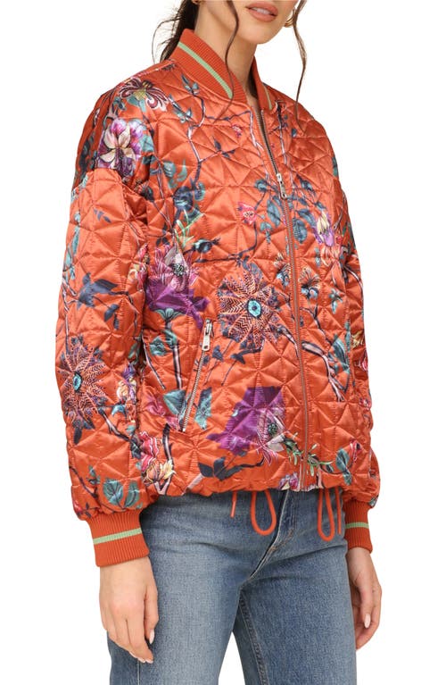 Avec Les Filles Floral Print Quilted Satin Bomber Jacket In Spice Floral