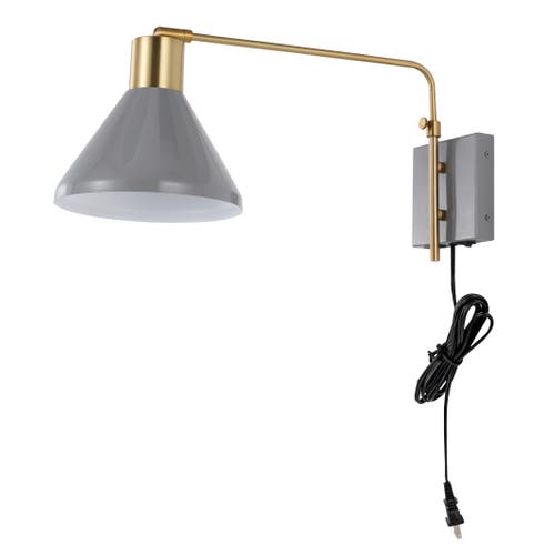 Jonathan Y Max Swing Arm 1-light Modern Midcentury Iron Usb Charging Port Led Sconce In Gray