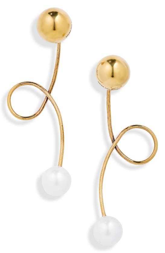 Dries Van Noten Freshwater Pearl Ball Stud Drop Back Earrings In Gold
