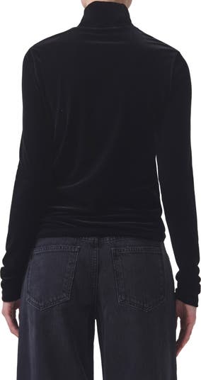 Black velvet turtleneck top sale