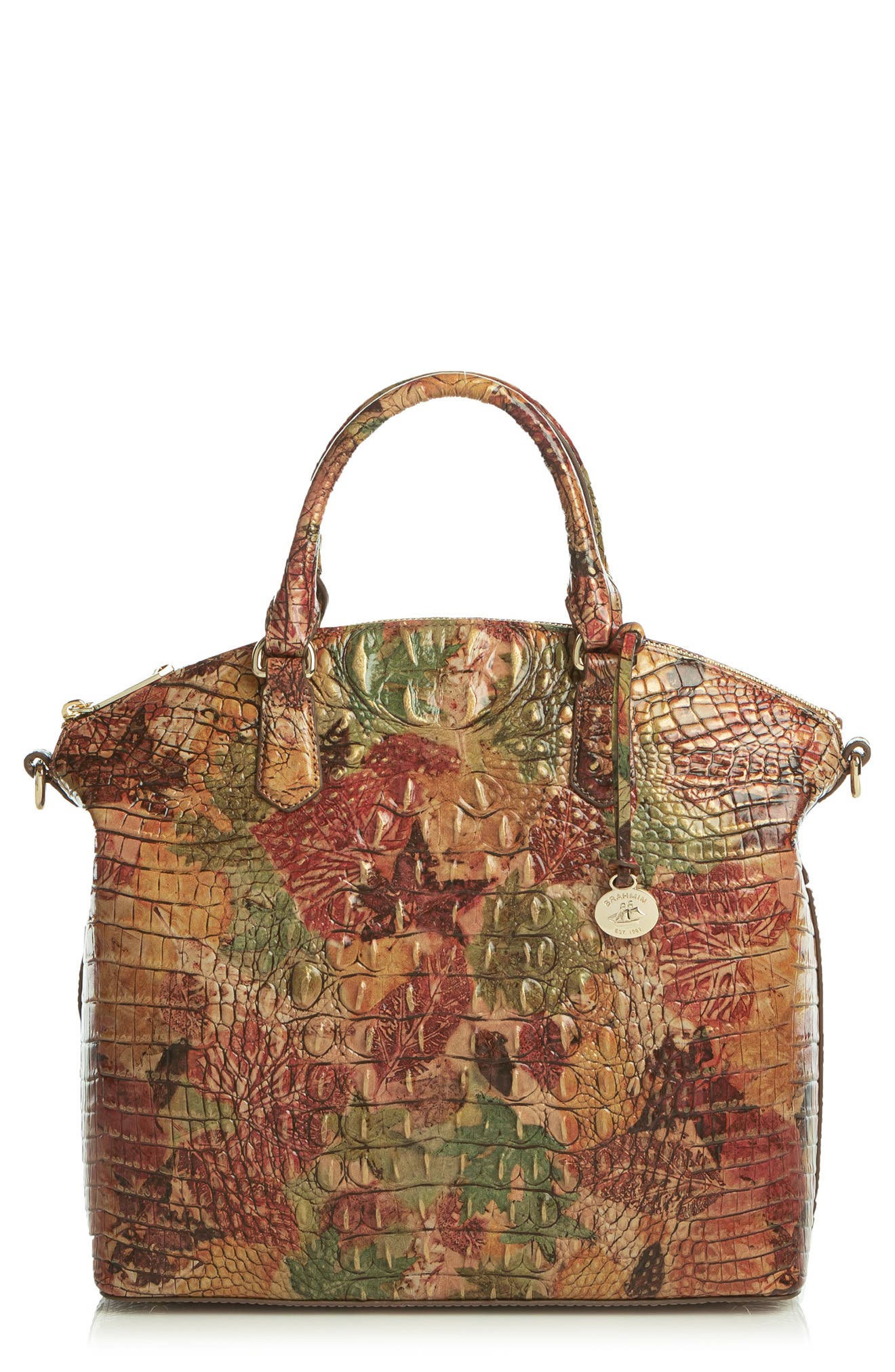 embossed leather satchel