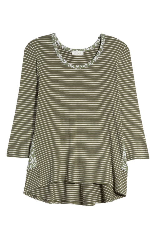 Loveappella Leopard Stripe Peplum Top In Olive/ivory