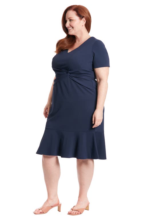 London Times V-neck Twist Midi Dress In Navy