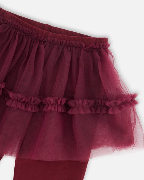 Shop Deux Par Deux Baby Girl's Leggings With Tulle Skirt Burgundy In Windsor Wine