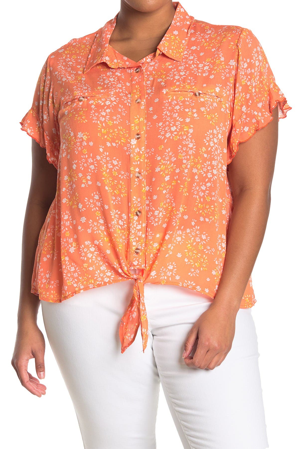 ruffle sleeve tie front top