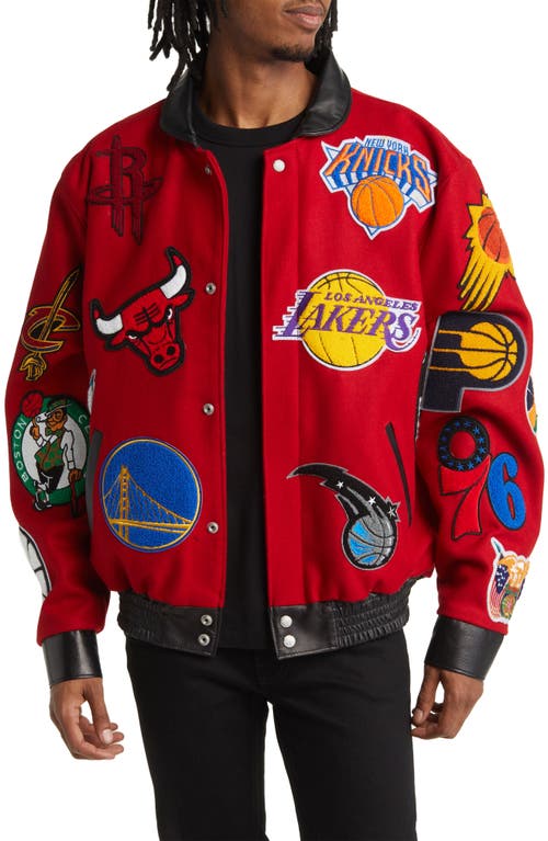 NBA Collage Wool Blend Jacket in Red