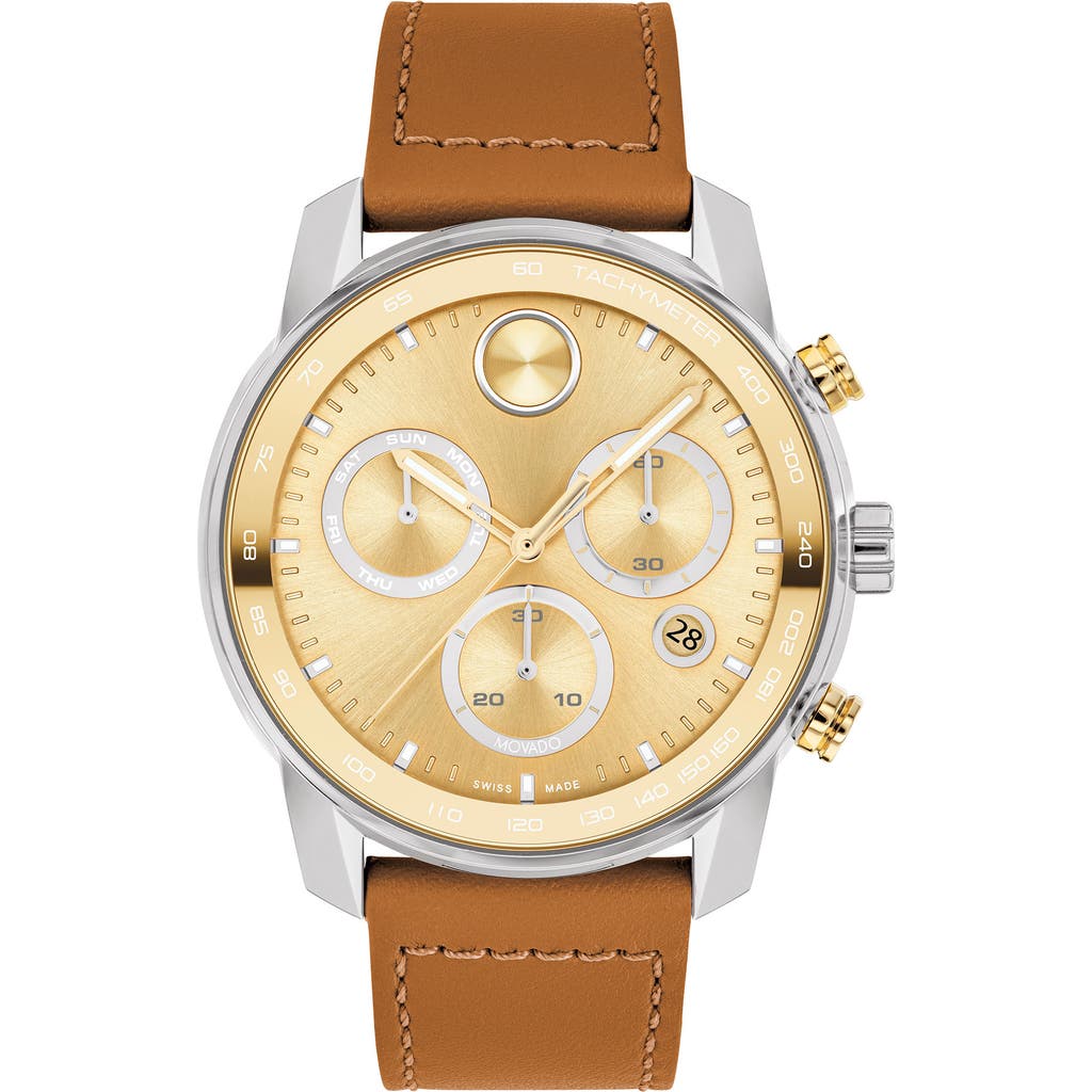 Movado Bold Verso Chronograph Leather Strap Watch, 44mm In Brown
