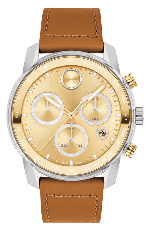Movado Bold Verso Chronograph Leather Strap Watch, 44mm in Silver /Tan at Nordstrom