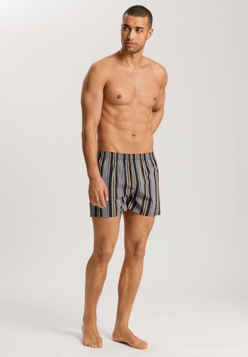 Hanro Men's Fancy Woven Cotton Boxers In Ocean Stripe