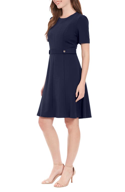 London Times Button Tab Fit & Flare Dress In Navy Blazer