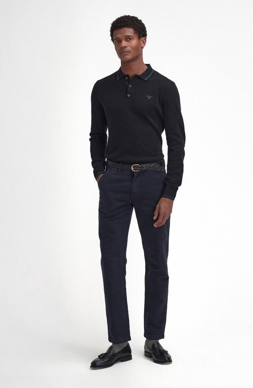 Shop Barbour Nocton Cotton & Wool Long Sleeve Polo In Black