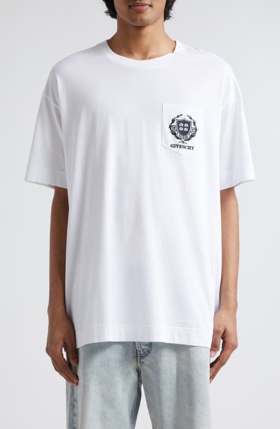 Shop Givenchy Laurel Crest Logo Oversize Pocket T-shirt In White