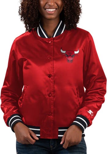 Women's Starter Red Chicago Bulls Full Count Satin Full-Snap Varsity Jacket Size: Medium