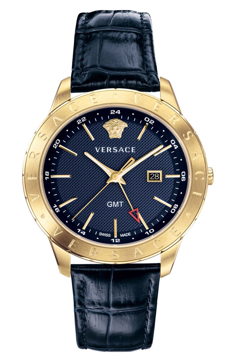 Versace Univers Leather Strap Watch, 43mm | Nordstrom