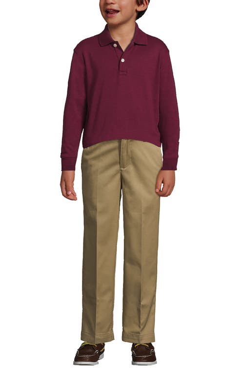 Lands' End School Uniform Kids Long Sleeve Interlock Polo Shirt In Burgundy