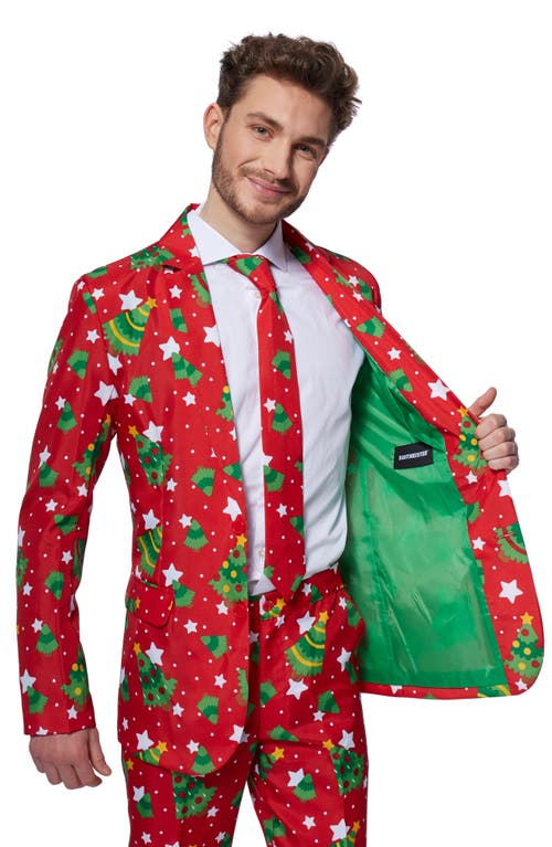 Opposuits Christmas Trees & Stars Trim Fit Suit & Tie In Red