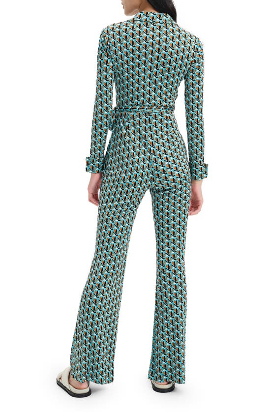 Shop Diane Von Furstenberg Michele Long Sleeve Jumpsuit In Fleurgeo Summer Turq