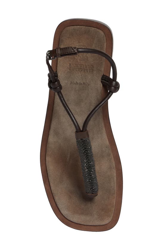 Brunello Cucinelli Woman Thong Sandal Dark Brown Size 8 Leather In Brown