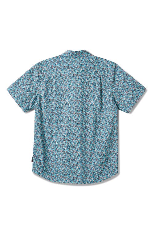 Quiksilver Floral Print Short Sleeve Button-up Shirt In Beach Blue