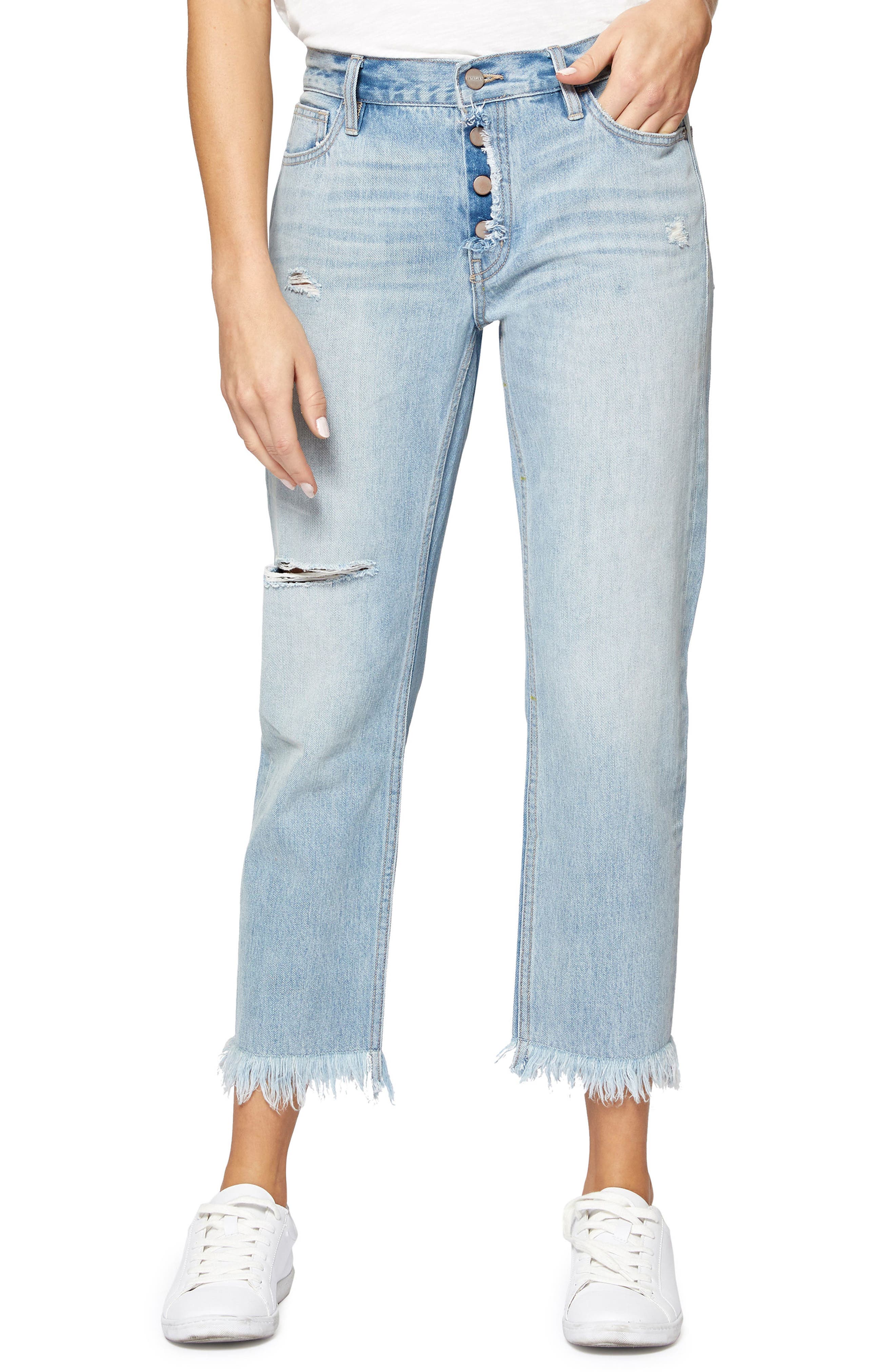 Sanctuary Straight Leg Fray Hem Boyfriend Jeans (Olivia) Nordstrom