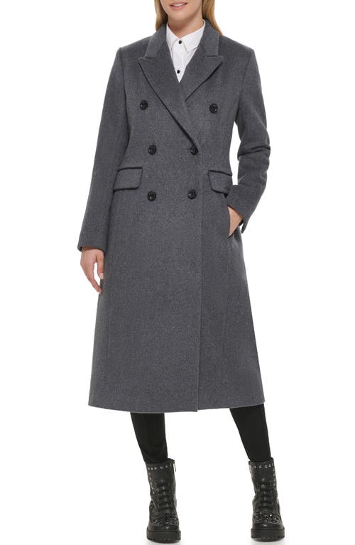 Karl Lagerfeld Wool Blend Double Breasted Coat In Medium Grey