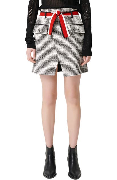 Click to view more detailed imagery on our partner's website Maje Jenala Cotton Blend Tweed Miniskirt In Black/ White