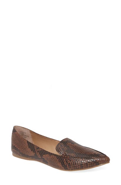 Steve Madden Feather Loafer Flat In Brown Snake Print