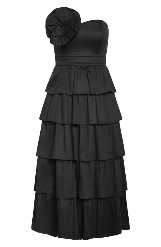 Shop City Chic Rosa Rosette Tiered Ruffle Midi Dress In Black