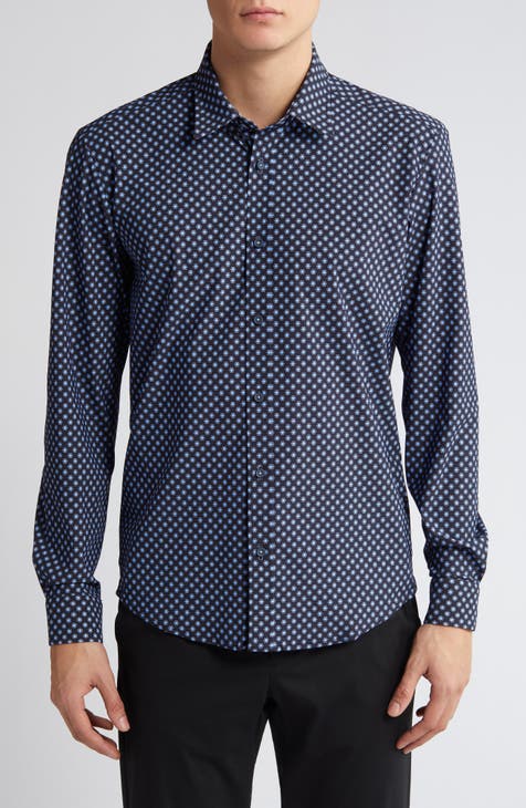 Liam Regular Fit Geometric Medallion Print Stretch Button-Up Shirt