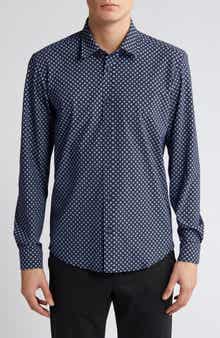 BOSS Liam Regular Fit Geometric Medallion Print Stretch Button-Up Shirt