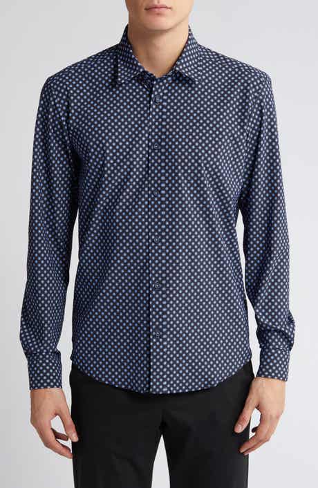 BOSS Liam Regular Fit Geometric Medallion Print Stretch Button-Up Shirt